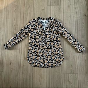 Old Navy Black and Gold Floral and Yellow Popover Blouse - Size XS